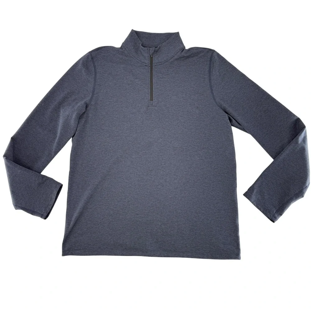 Peloton Mens Quarter Zip Pullover Heather Navy Blue Athletic Training Top Size M